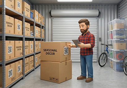 Storage Unit Organization Guide - organized storage with labeled boxes