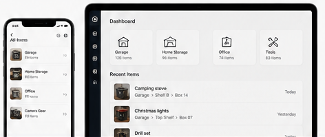 FindAnyItem dashboard on phone and tablet